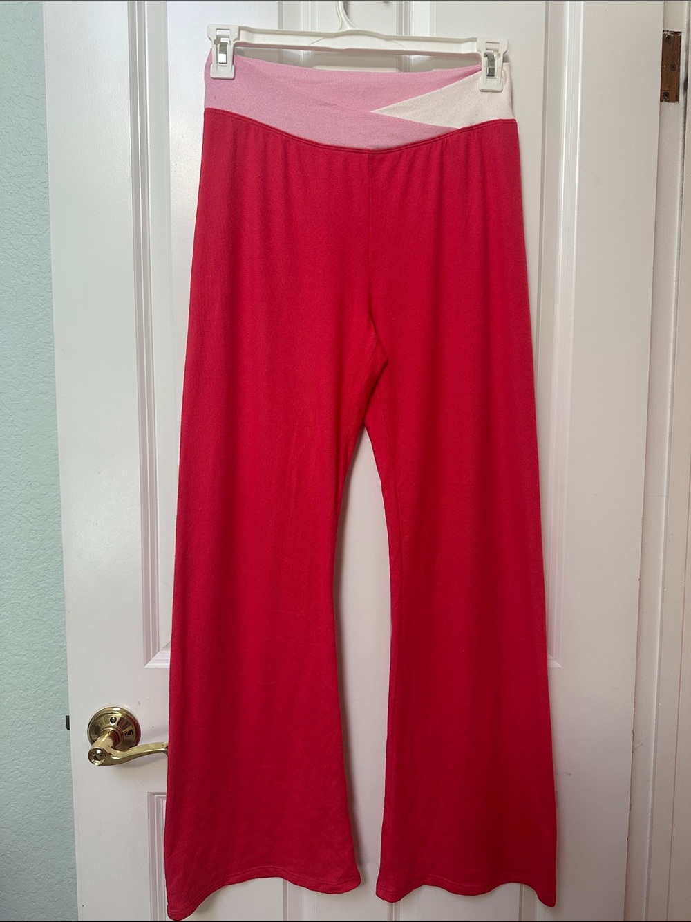 Altar'd State Red Wide-Leg Lounge Pants with Pink Waistband